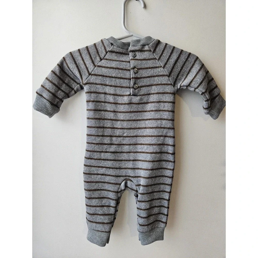 Just One You by Carter's Baby Bear‎ Romper 3M Gray Brown Striped Cozy
